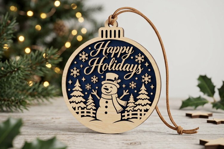 Snowman Christmas Ornament SVG, Laser Cut Glowforge File SVG example image 1