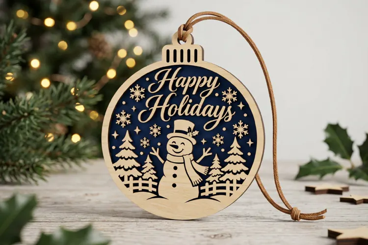 Snowman Christmas Ornament SVG, Laser Cut Glowforge File SVG