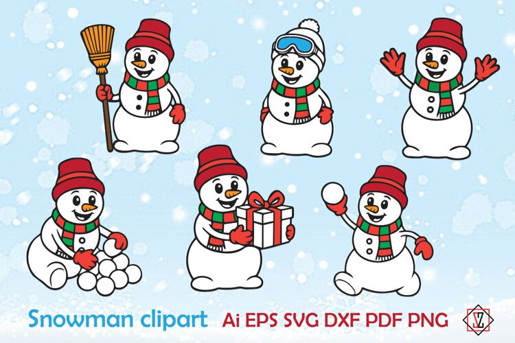 Clip-art images: Cheerful Snowmen example image 1