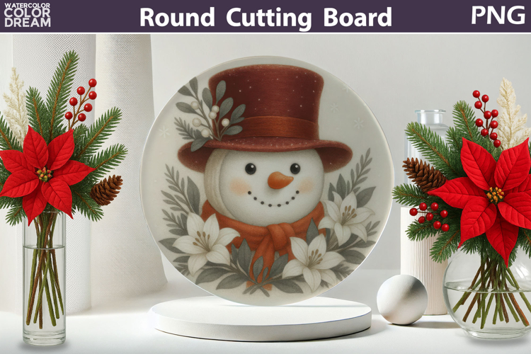 Snowman Floral Kitchen | Christmas Round Cutting Board