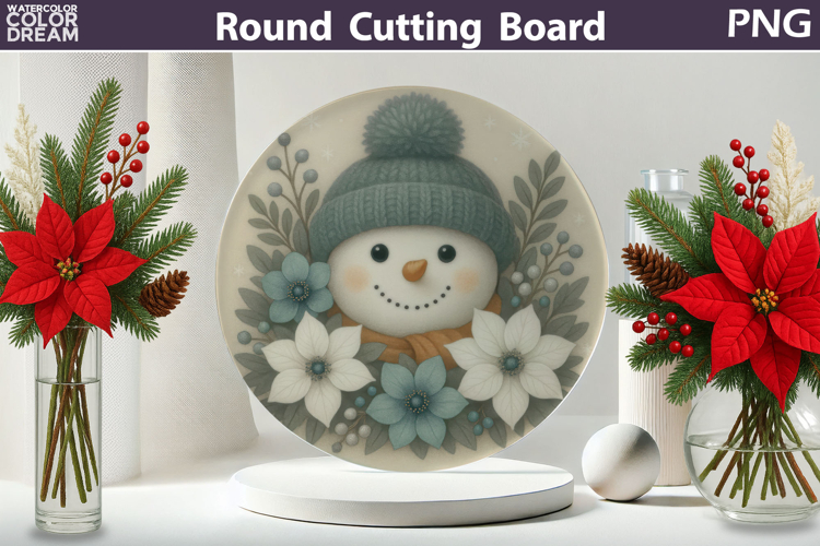 Snowman Floral Kitchen | Christmas Round Cutting Board