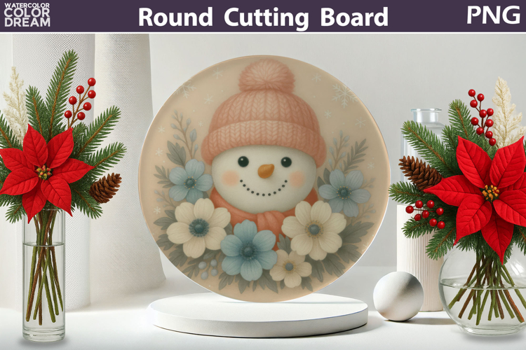 Snowman Floral Kitchen | Christmas Round Cutting Board
