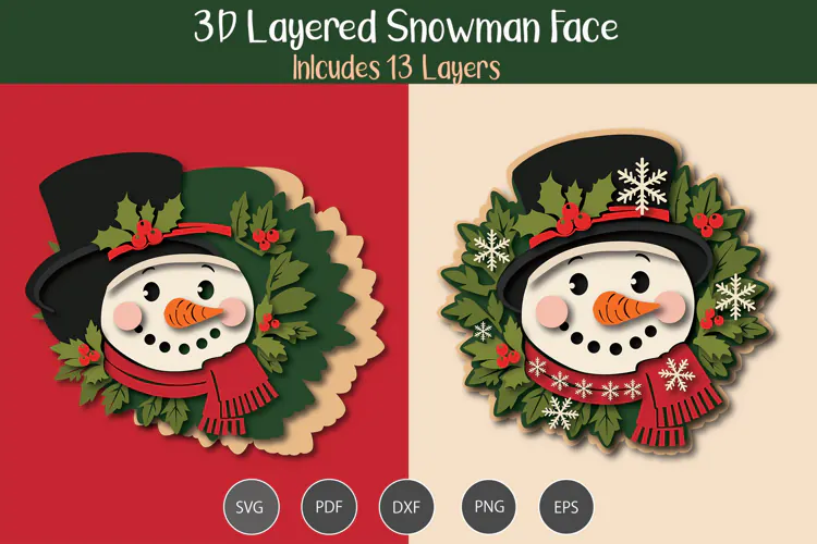 3D Layered Snowman Face