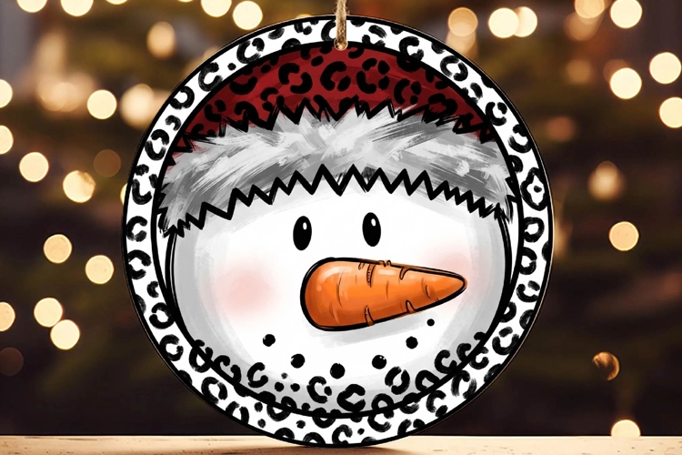 Snowman Face Carrot Nose Leopard Ornament example image 1