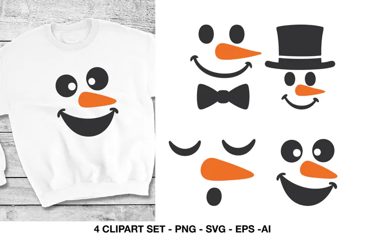 Snowman Face SVG with Hat and Bow Tie