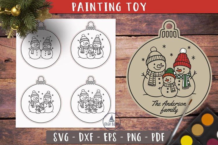 Snowman Family Ornament Personalized SVG Painting Toy