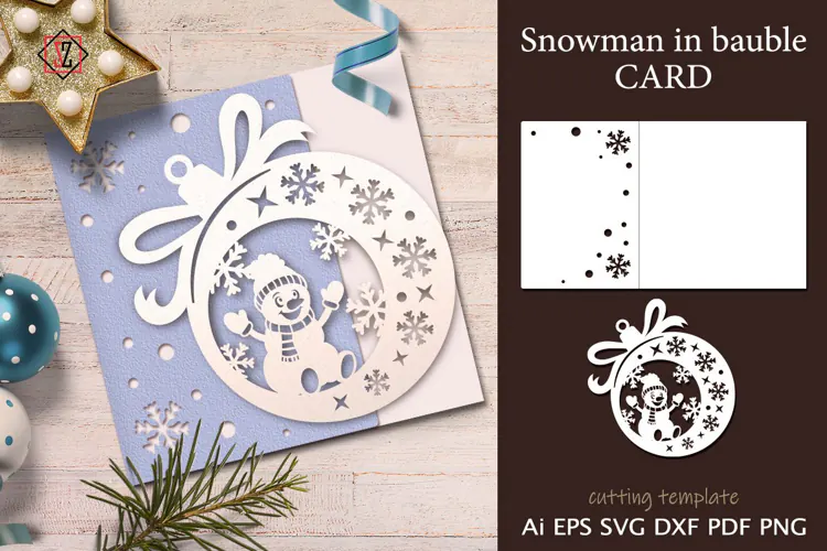 Snowman in Bauble Card. Cutting Template_4