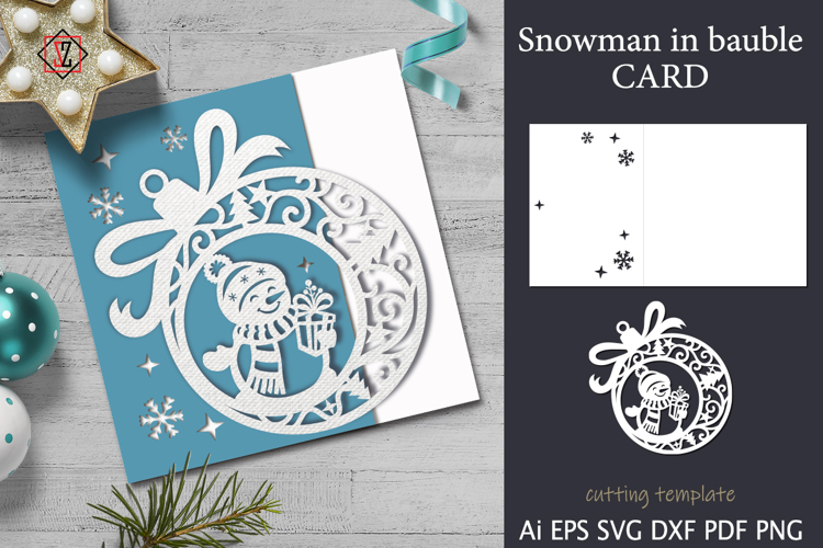Snowman in Bauble Card. Cutting Template