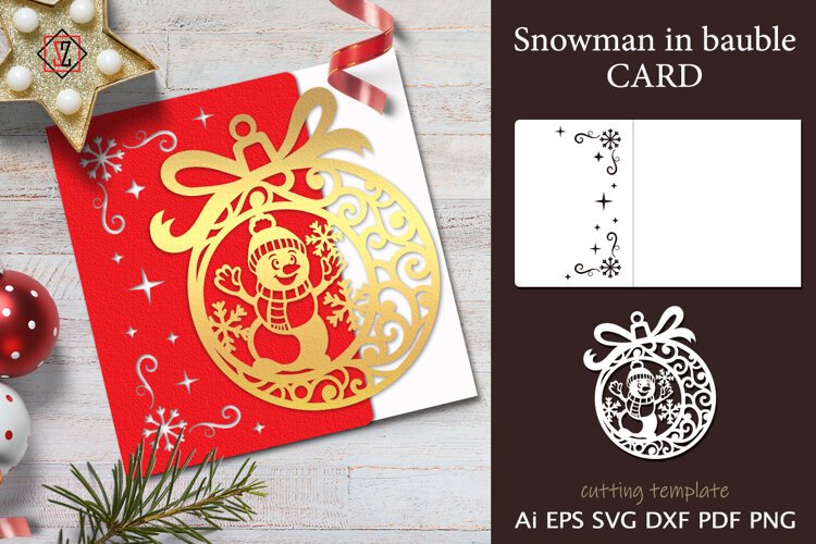 Snowman in Bauble Card. Cutting Template_3 example image 1