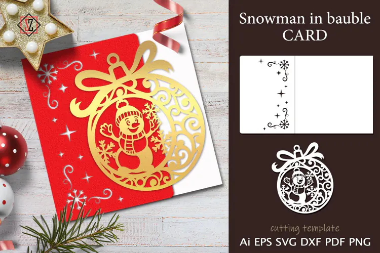 Snowman in Bauble Card. Cutting Template_3