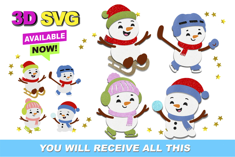 Cute Snowman 3D SVG