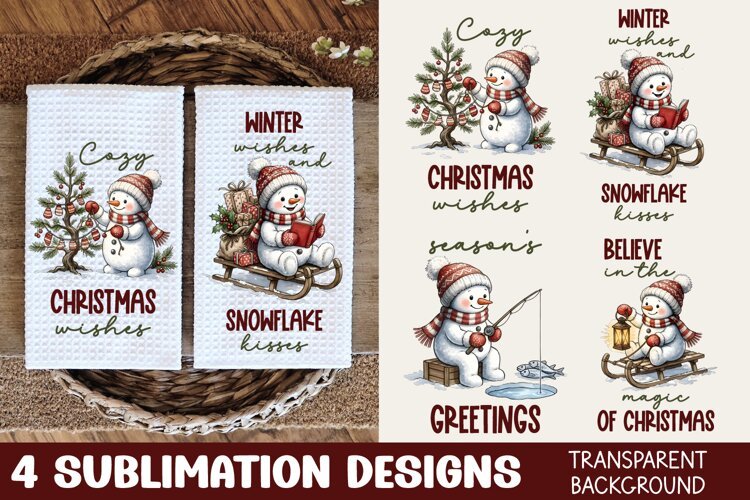Snowman Kitchen Towel Sublimation PNG