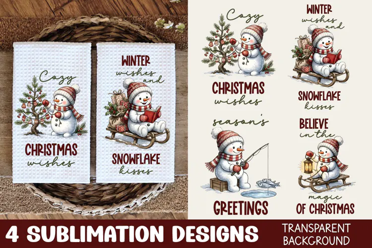Snowman Kitchen Towel Sublimation PNG