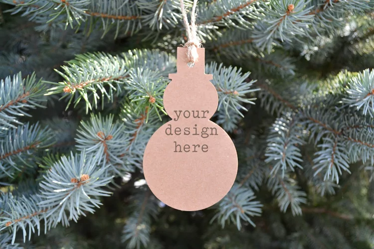 Kraft Christmas Gift Tag Mockup| Add SVG Sublimation Clipart