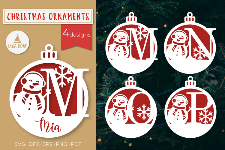 Snowman Monogram Ornament SVG Christmas Laser cut
