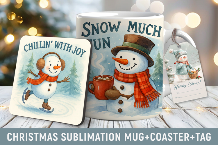 Snowman mug wrap, christmas mug wrap, christmas coaster