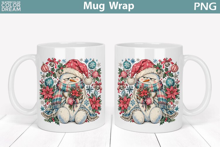 Grumpy Snowman Mug Wrap | Christmas Mug Sublimation example image 1