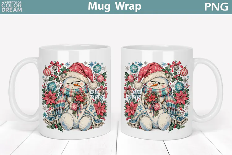 Grumpy Snowman Mug Wrap | Christmas Mug Sublimation