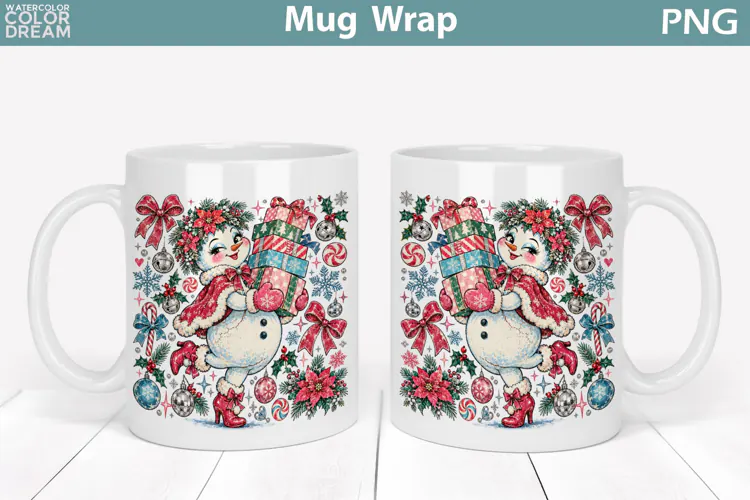 Cute Christmas Snowwoman | Holiday Gifts Mug Wrap