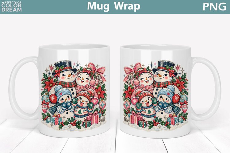 Cute Christmas Snowman Family | Holiday Mug Wrap example image 1