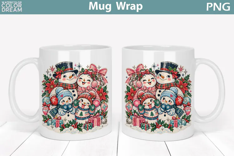 Cute Christmas Snowman Family | Holiday Mug Wrap