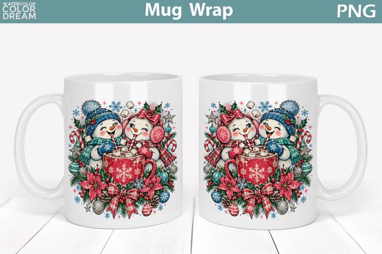 Cute Snowmen Hot Cocoa | Christmas Mug Wrap Sublimation example image 1