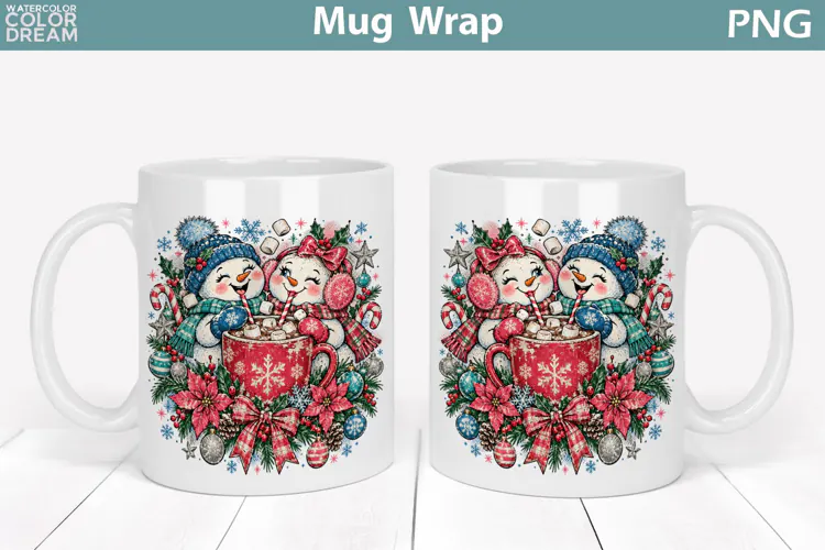 Cute Snowmen Hot Cocoa | Christmas Mug Wrap Sublimation
