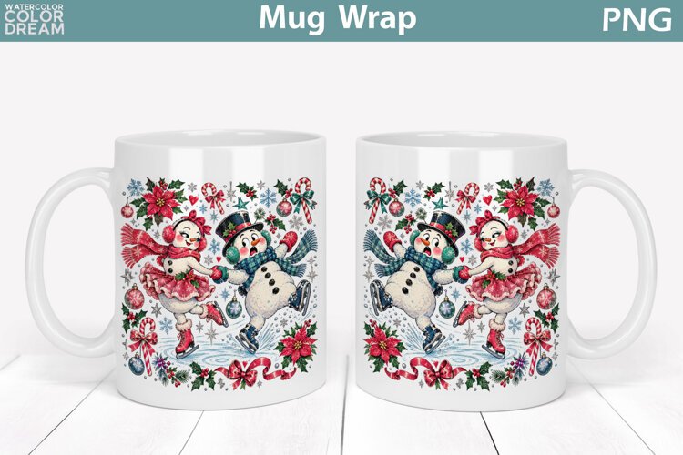 Christmas Snowman Ice Skating | Winter Mug Wrap example image 1
