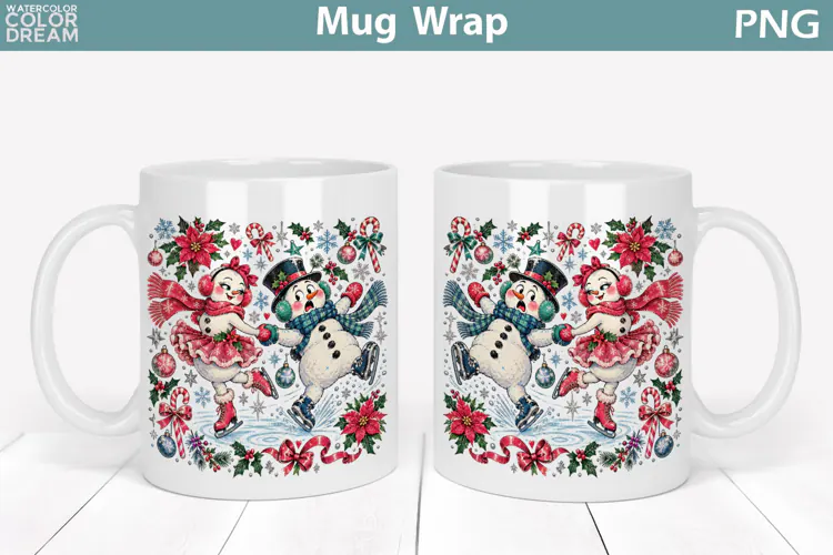 Christmas Snowman Ice Skating | Winter Mug Wrap