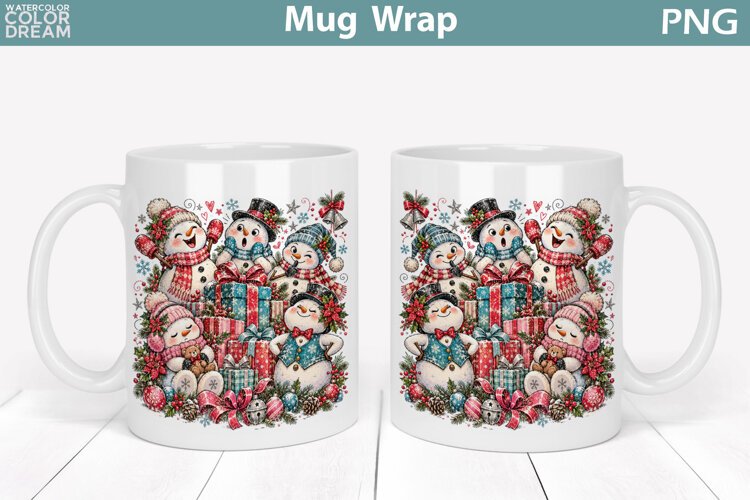 Cute Christmas Snowman Family | Holiday Mug Wrap example image 1