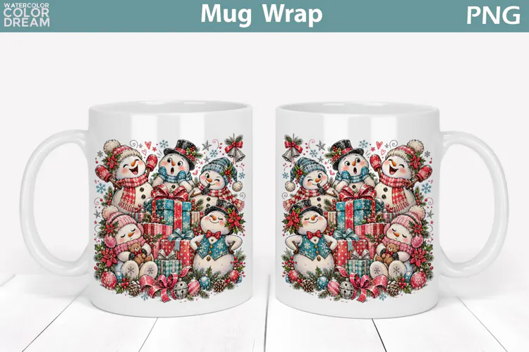 Cute Christmas Snowman Family | Holiday Mug Wrap