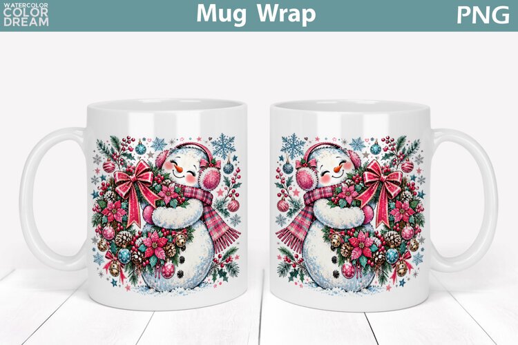 Cute Christmas Snowman | Festive Floral Mug Wrap example image 1