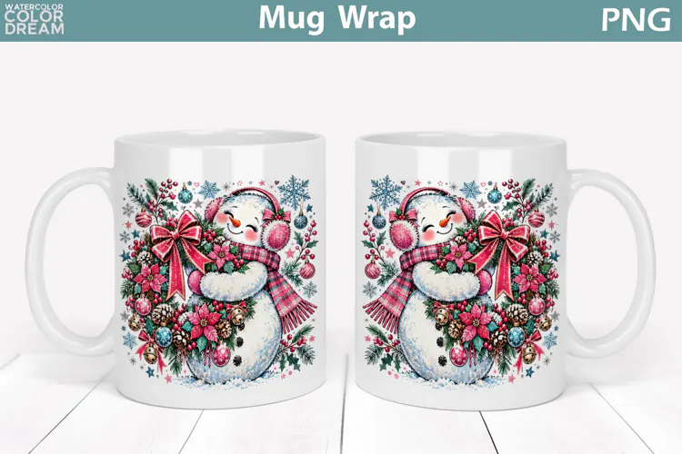 Cute Christmas Snowman | Festive Floral Mug Wrap