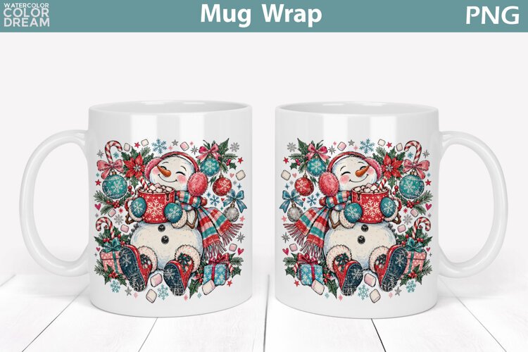 Cute Snowman Mug Wrap | Christmas Mug Sublimation example image 1