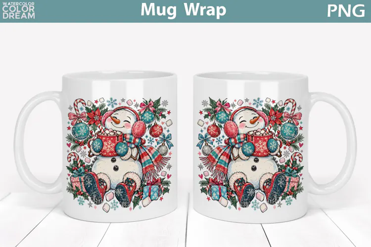 Cute Snowman Mug Wrap | Christmas Mug Sublimation