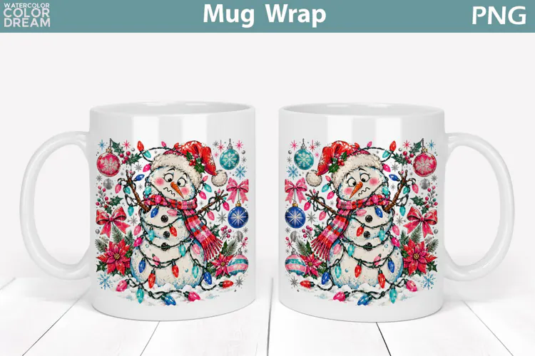 Festive Snowman Mug Wrap | Christmas Mug Sublimation