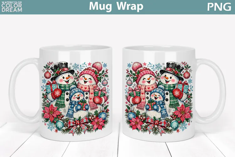 Christmas Snowman Family | Holiday Mug Wrap Sublimation