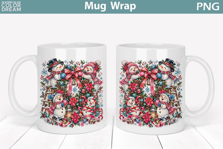 Christmas Snowman Family | Holiday Tree Mug Wrap example image 1