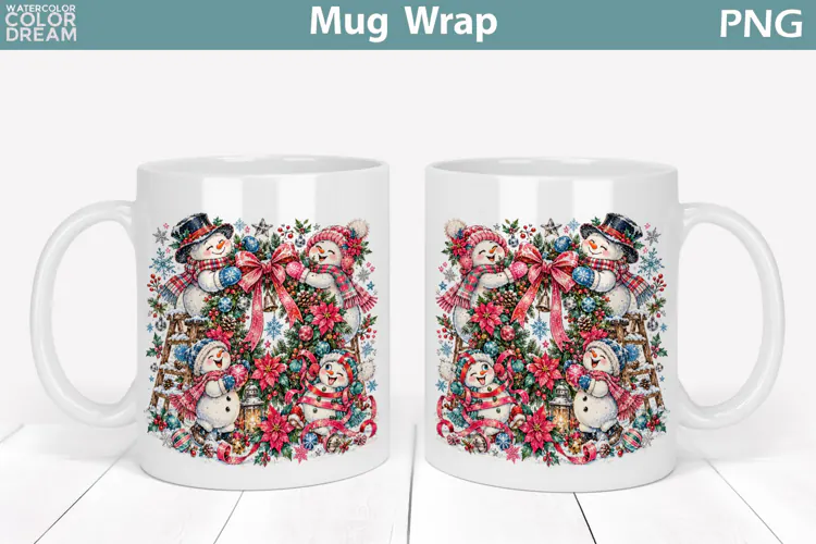 Christmas Snowman Family | Holiday Tree Mug Wrap