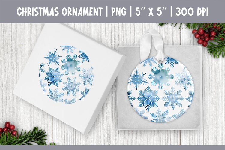 Watercolor Christmas Snowflake Ornament Sublimation Design