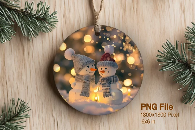 Snowman Christmas Ornament Round Circle Sublimation_3