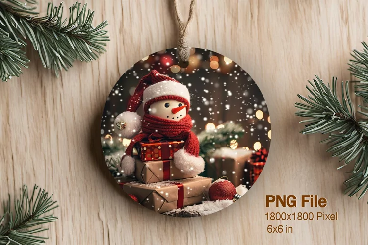 Snowman Christmas Ornament Round Circle Sublimation