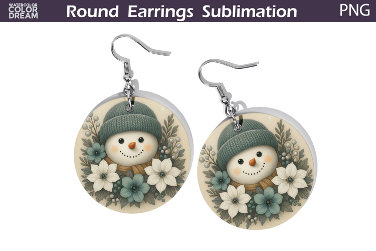 Snowman Floral Round Earrings | Christmas Earrings