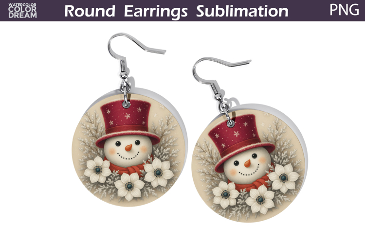 Snowman Floral Round Earrings | Christmas Earrings
