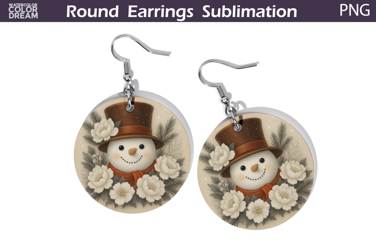 Snowman Floral Round Earrings | Christmas Earrings