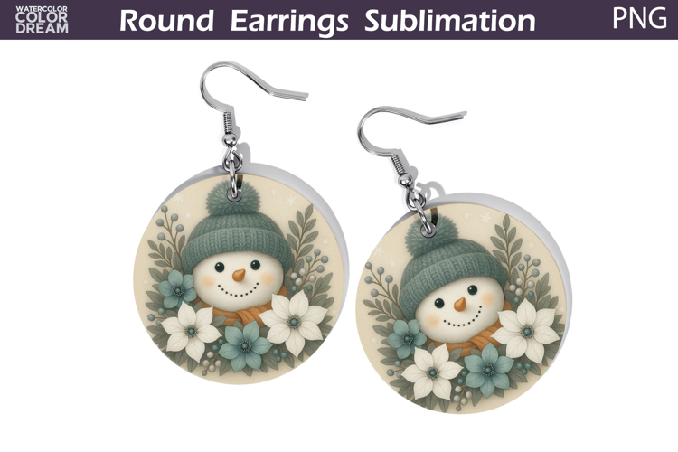 Snowman Floral Round Earrings | Christmas Earrings