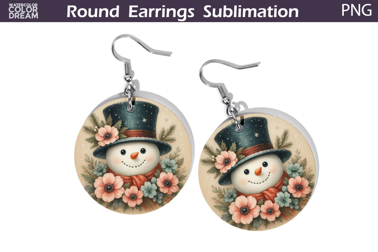 Snowman Floral Round Earrings | Christmas Earrings