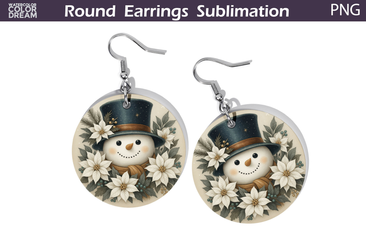 Snowman Floral Round Earrings | Christmas Earrings