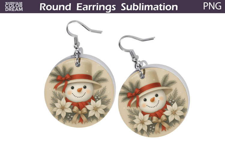 Snowman Floral Round Earrings | Christmas Earrings