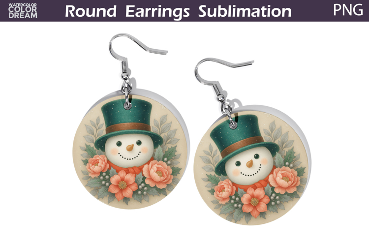 Snowman Floral Round Earrings | Christmas Earrings